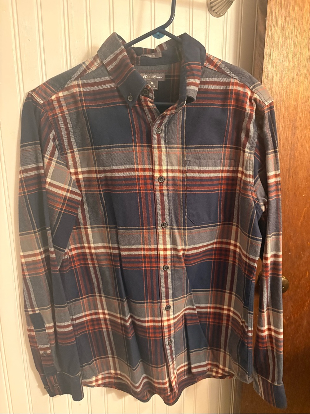Eddie Bauer Navy and Rust Plaid Button-Down Shirt